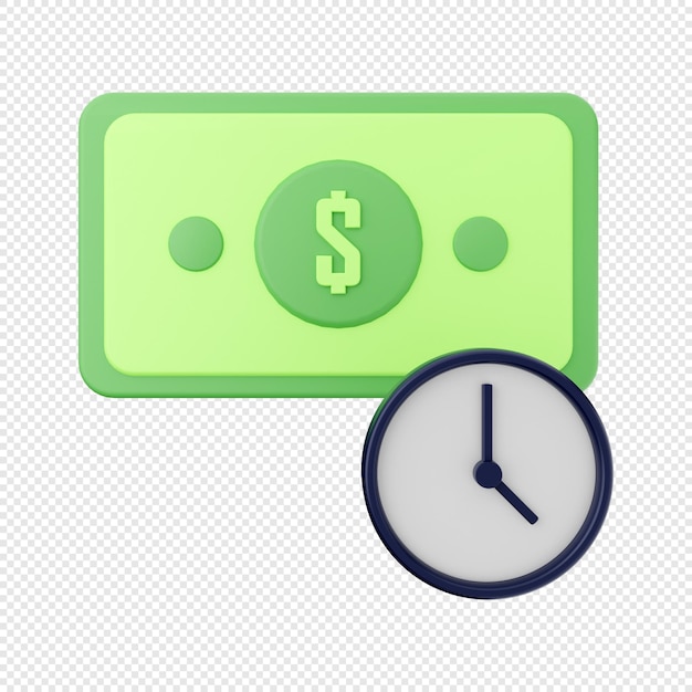 3d icon money cash dollar pending payment illustration rendering