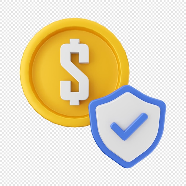 PSD 3d icon money cash dollar shield protection illustration rendering