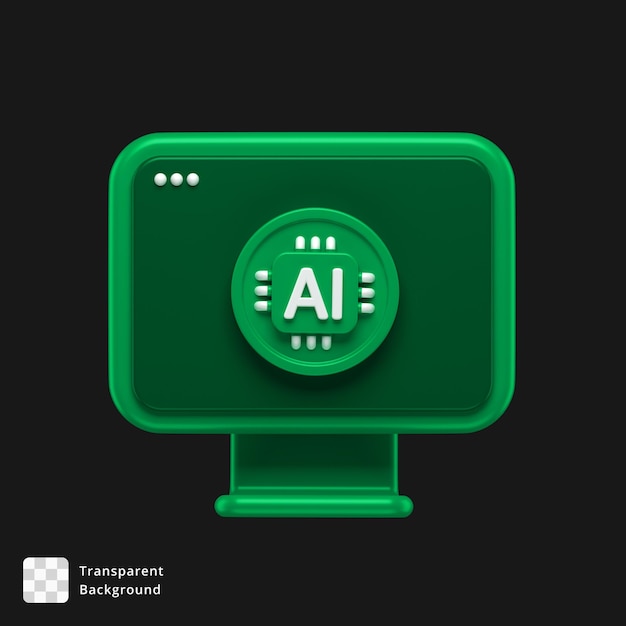 PSD 3d icon of a monitor with a ai chipped attached to it