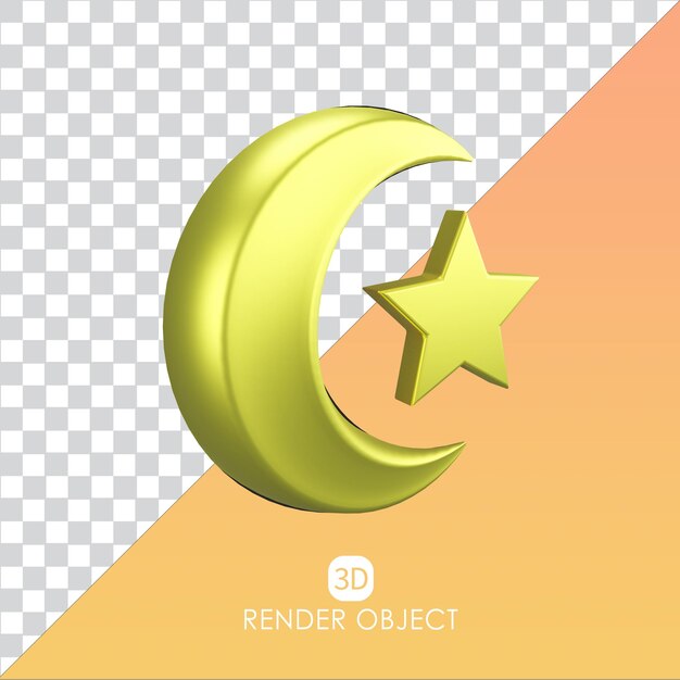 PSD 3d icon moon and star ramadhan render illustration