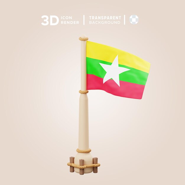 PSD icona 3d della bandiera del myanmar illustrazione