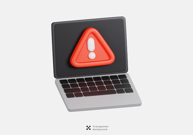 PSD 3d icon of notebook laptop screen displays an warning or alert notifications