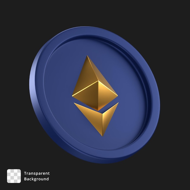 中央に金のeth記号が付いた青いコインの3dアイコン