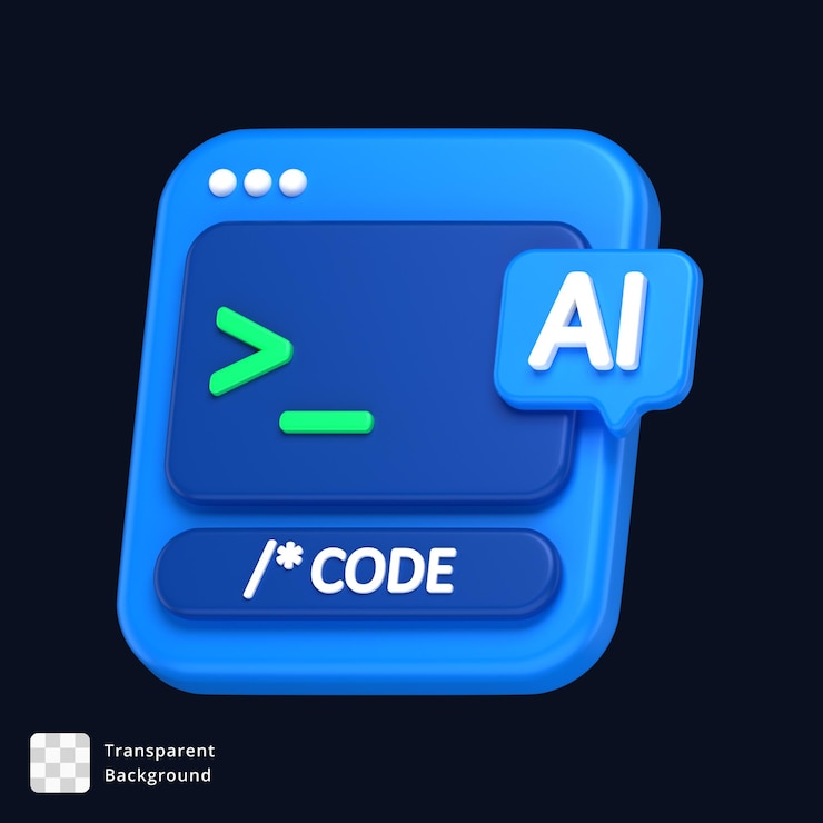 PSD 3d icon of an ai code generator screen