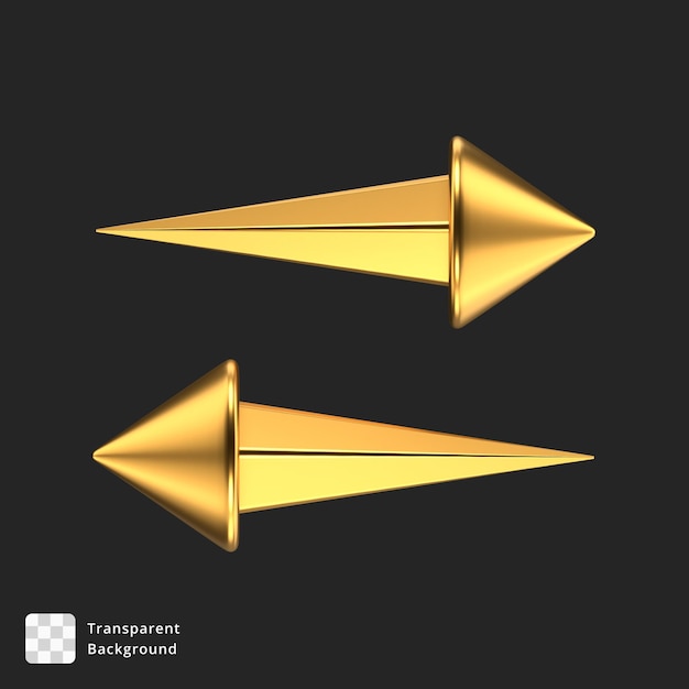 3d icon of two golden arrows pointing in opposite directions