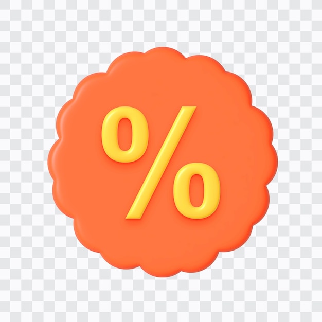 3d icon orange circle with percent icon on a transparent background vector illustration