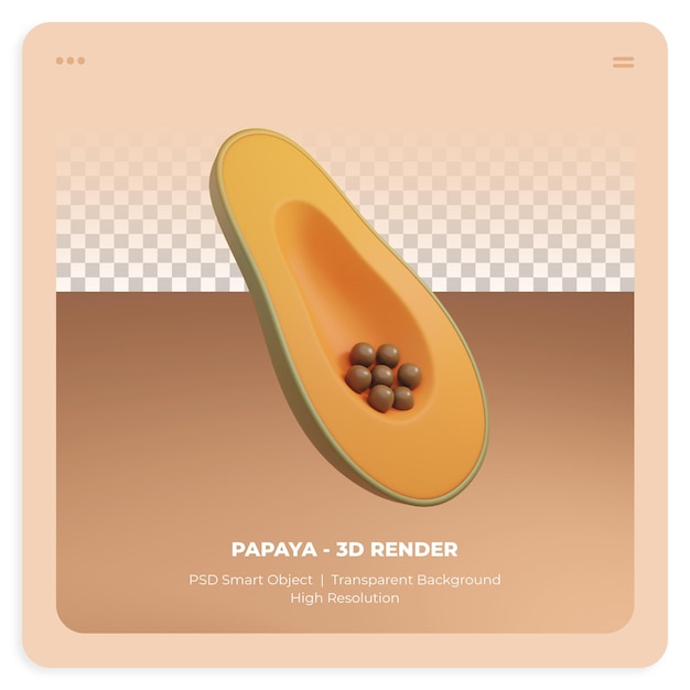 3d icona papaia illustrazione sfondo trasparente isolato
