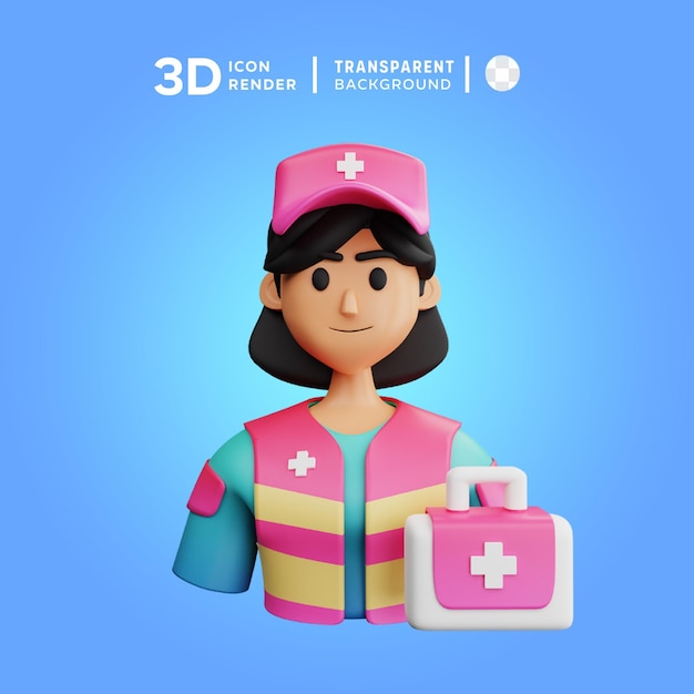 PSD icona 3d paramedico femminile illustrazione