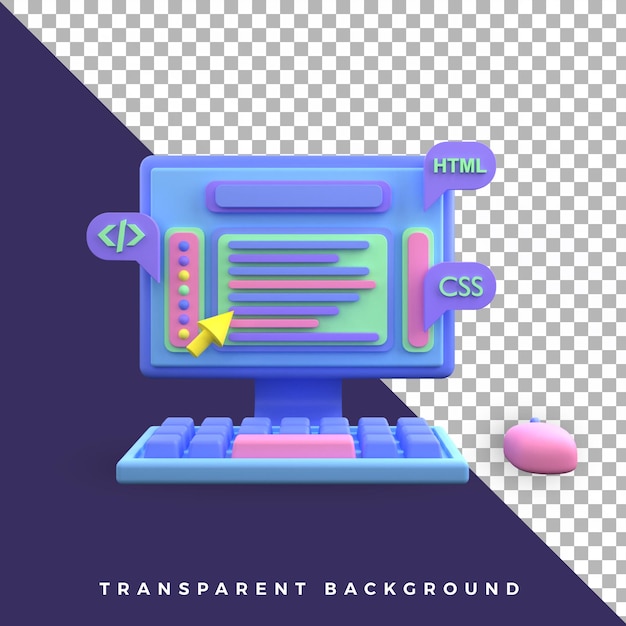 PSD 3d icon pc ui ux programming aplication illustration colorful  isolated object assets high quality