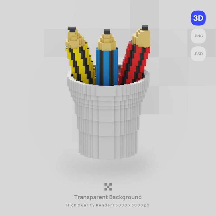 PSD 3d icon pencil education class school voxel illustration concept icon