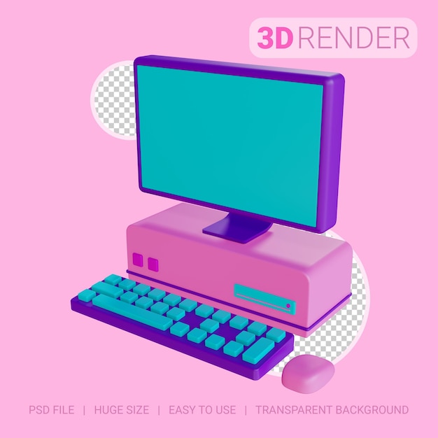 3D icon personal computer with transparent background