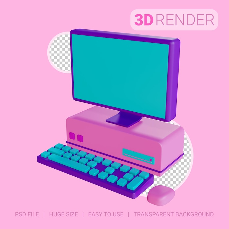 PSD 3d icon personal computer with transparent background
