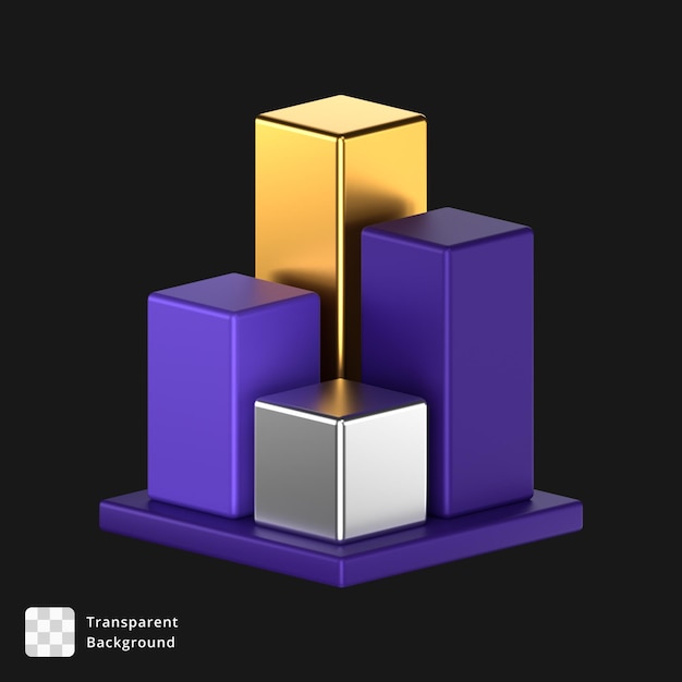 3D-икона фиолетово-золотой баровой диаграммы с 4 барами