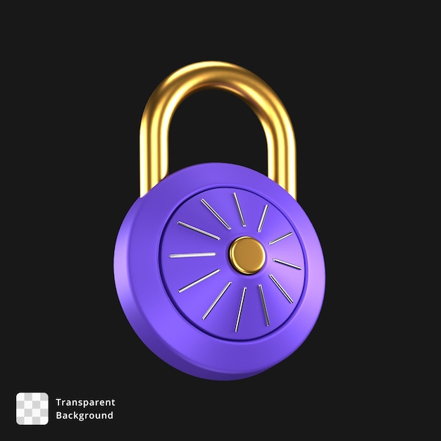 PSD 3d icon of a purple and gold padlock