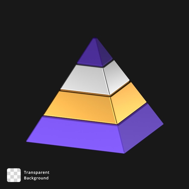 PSD icona 3d di un grafico a piramide d'oro e argento viola