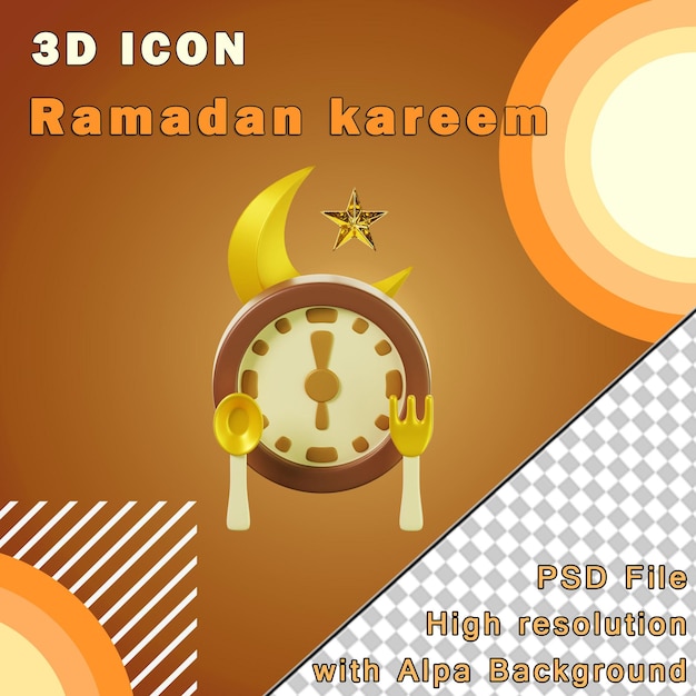 PSD 3d icon ramadan fast breaking time on three points of view on transparent background