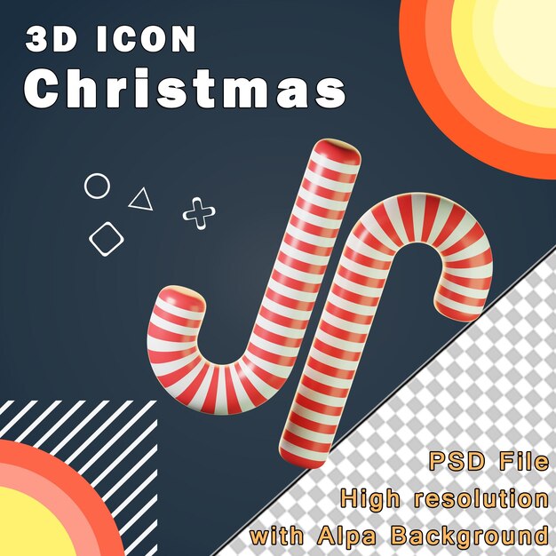 3d icon red and white canes christmas