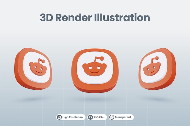 PSD 3d icon reddit social media logo isolated render