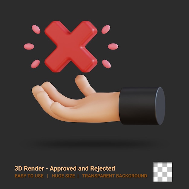 3d icon rejected illustration with transparent background