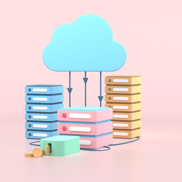 PSD 3d icon render cloud infrastructure exchange data