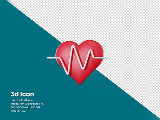 PSD 3d icon render heart with pulse line beat