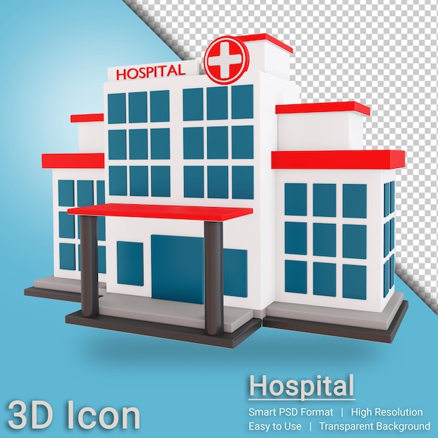 PSD 3d icona rendering ospedale con sfondo trasparente