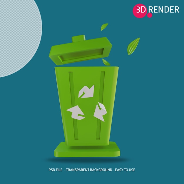 PSD 3d icon render organic trash can