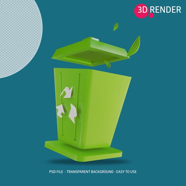 PSD 3d icon render organic trash can