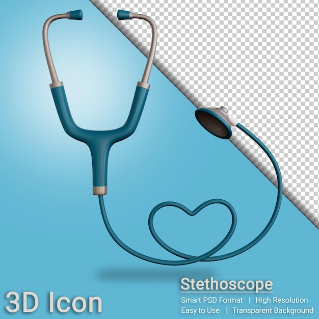 PSD icona 3d render stetoscopio con sfondo trasparente