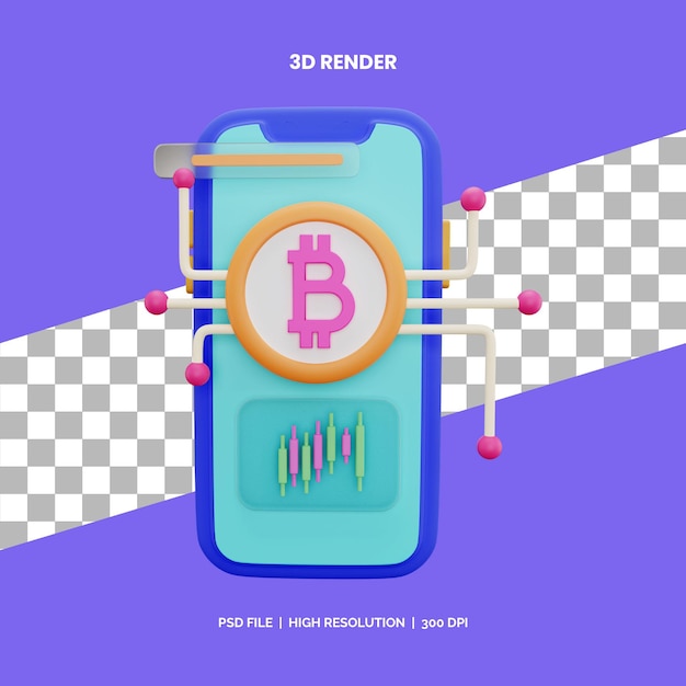 PSD 3d icon rendering bitcoin trading app