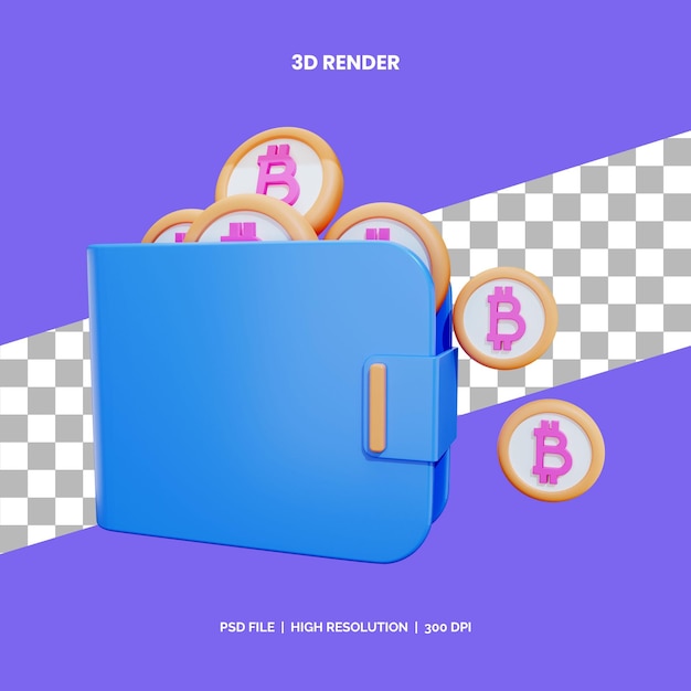 PSD 3d icon rendering bitcoint wallet