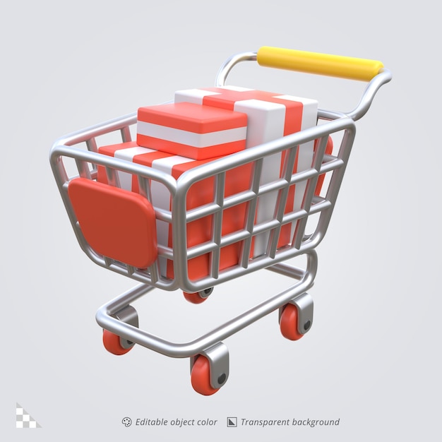 3d icon rendering of a filled shopping cart