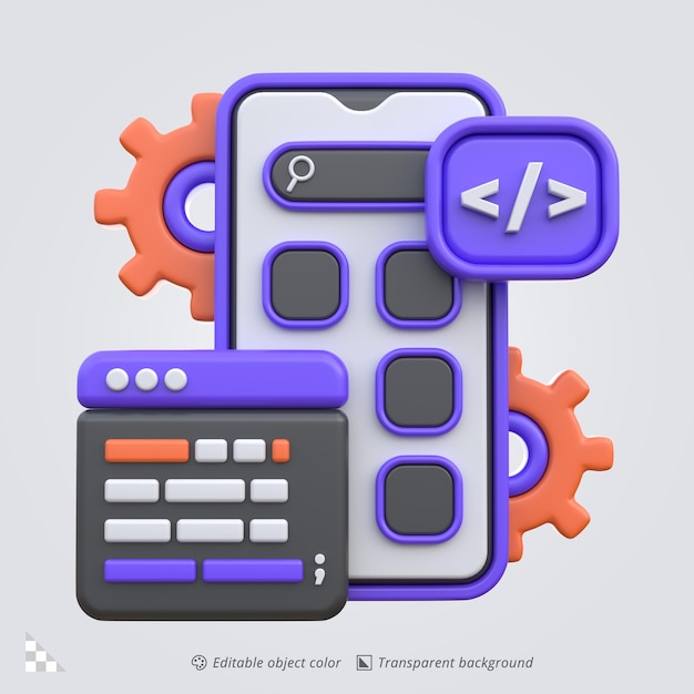 3D Icon Rendering of Mobile App Development