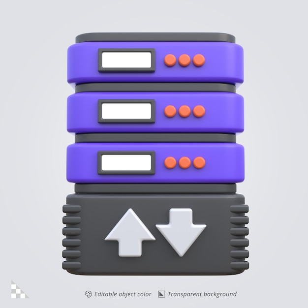 3D Icon Rendering of Server with Download and Upload Symbol
