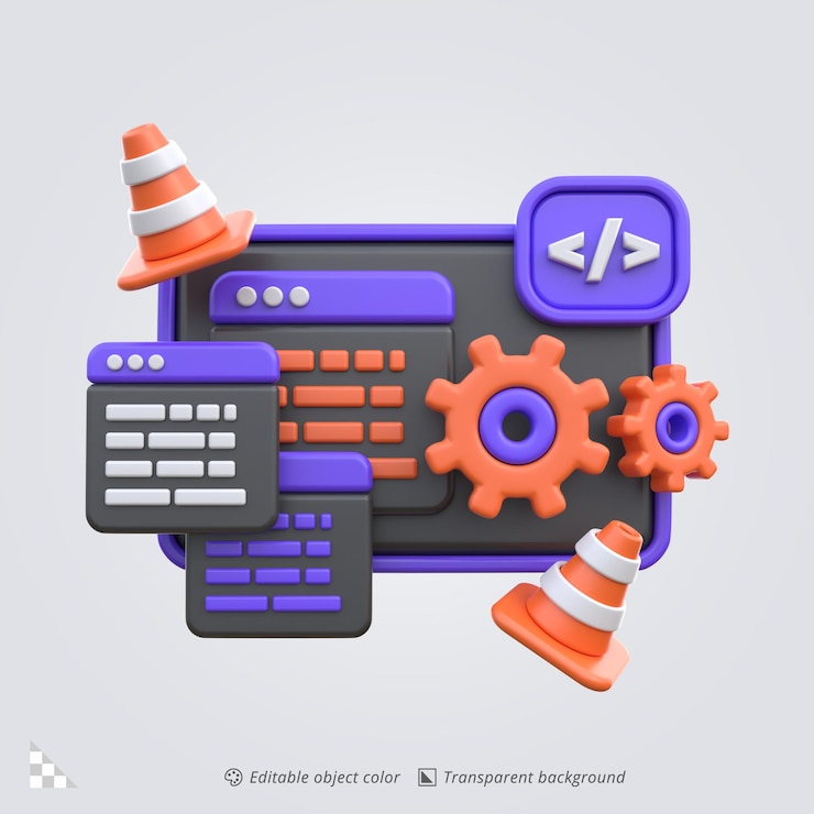 PSD 3d icon rendering of software development and maintenance