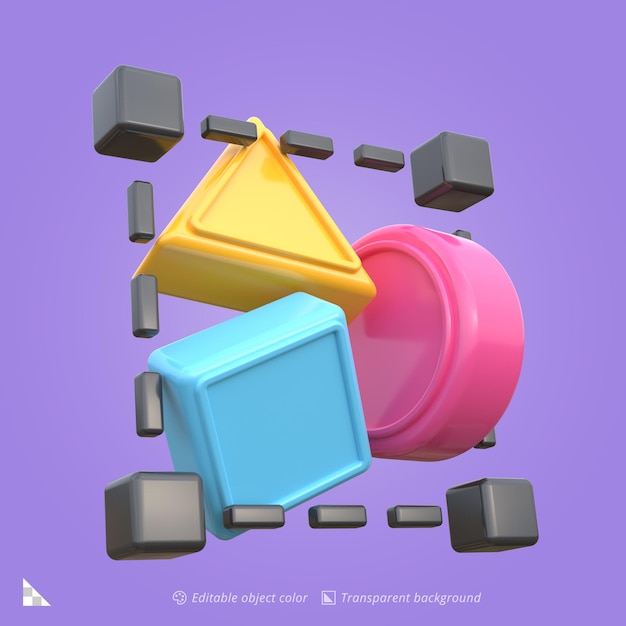3D-icon rendering van een grafisch ontwerpvormen