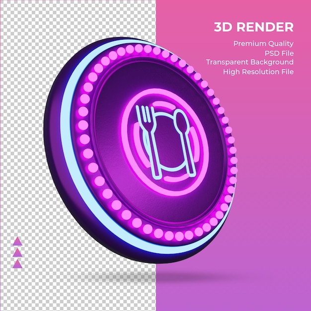 PSD 3d图标餐厅酒店霓虹灯渲染左视图