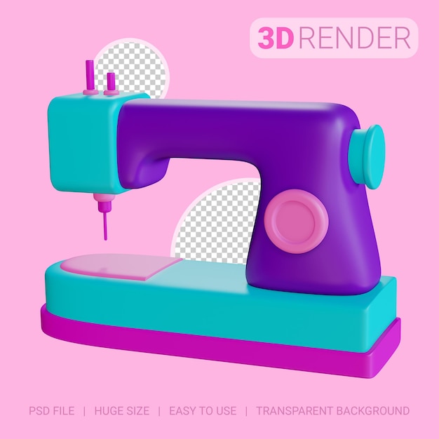 3D icon sewing machine with transparent background