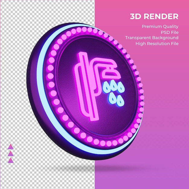 3d icon shower hotel neon sign rendering left view