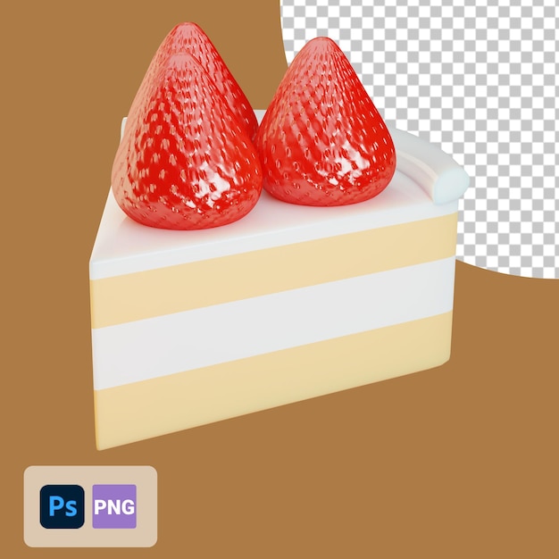 3d icon slice of cake with strawberry topping