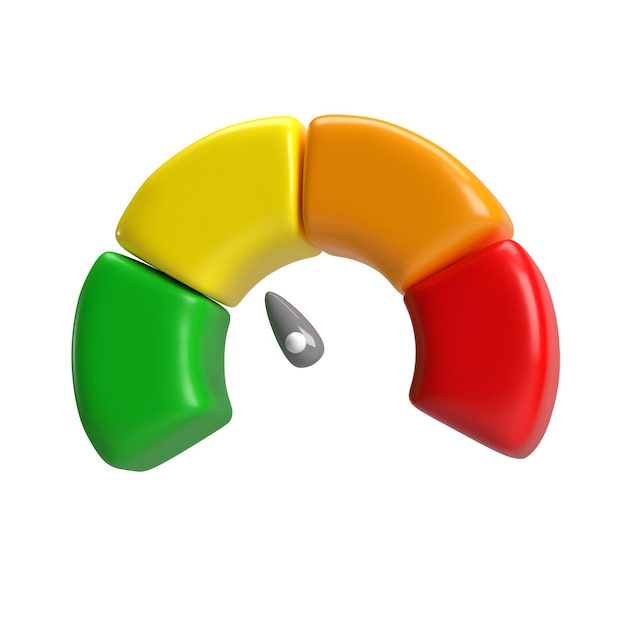 3d icon speedometer meter arrow dashboard with green yellow orange red transparent png background