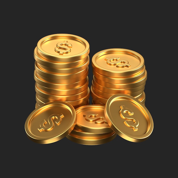 PSD icona 3d di pile di monete del dollaro d'oro