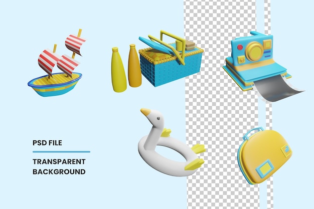 3d icon summer collection rendered isolated on the transparent background