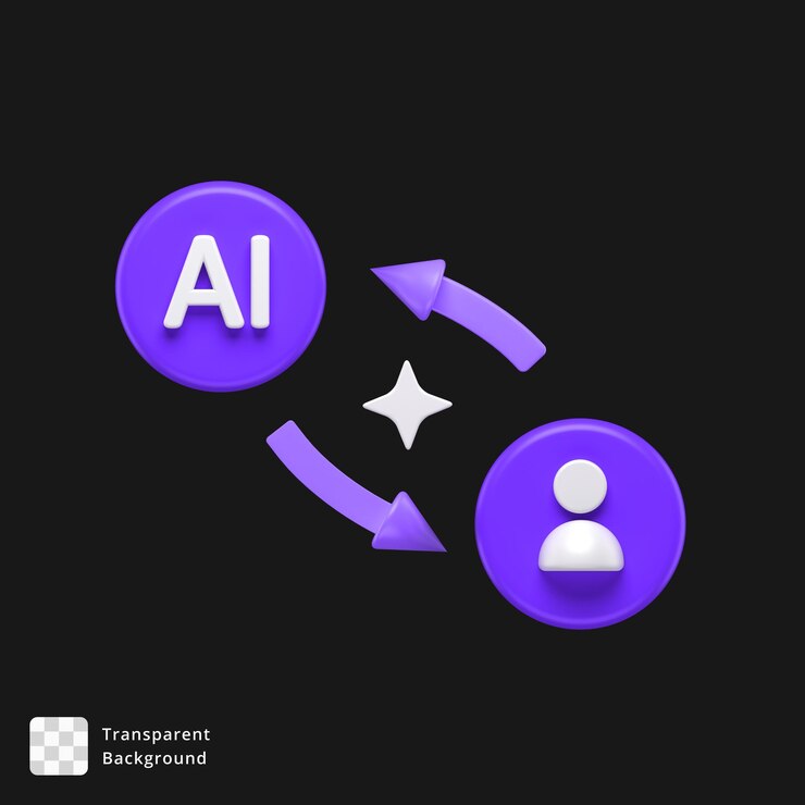 PSD 3d icon of a symbol showing human and ai interaction
