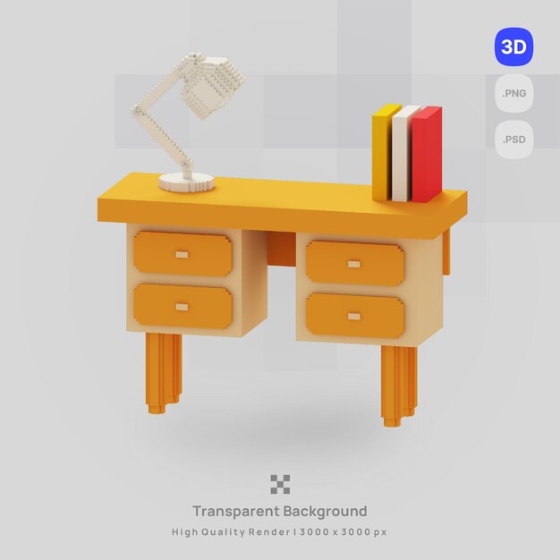 PSD 3d アイコン テーブル教育クラス学校ボクセル イラスト コンセプト アイコン