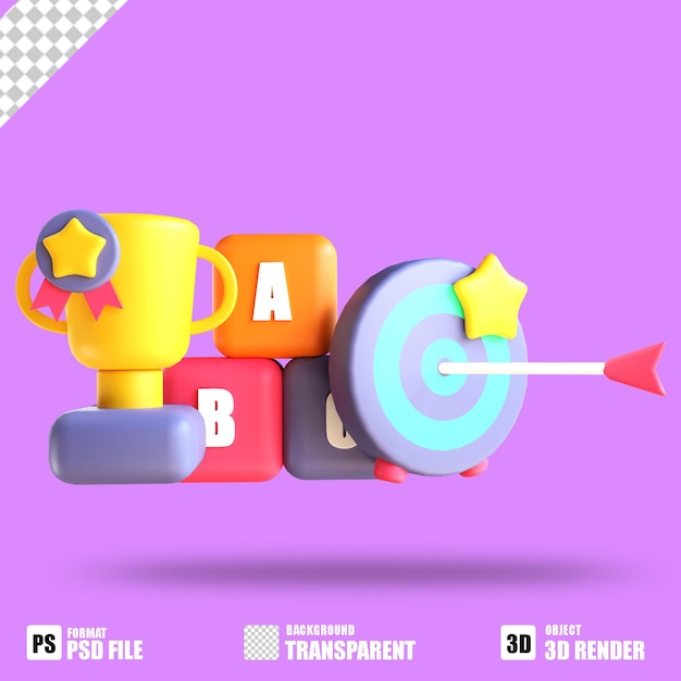 3D icon target cube abc trophy 4 for education