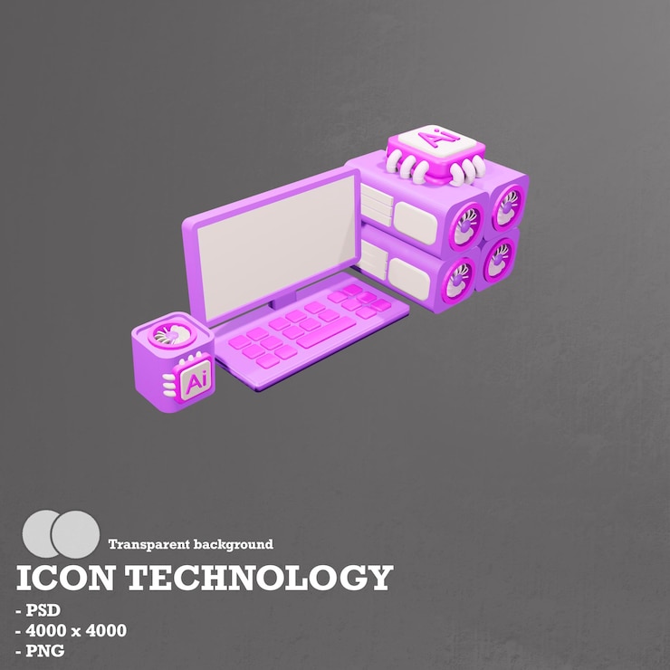 PSD 3d icon technology blockchain and artificial intelligence