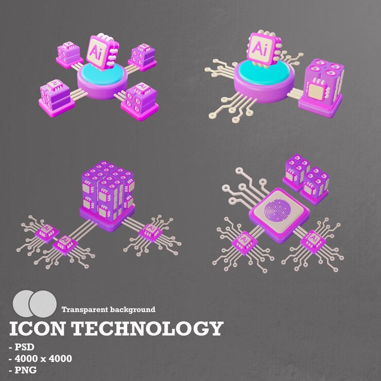 PSD 3d icon technology blockchain and artificial intelligence