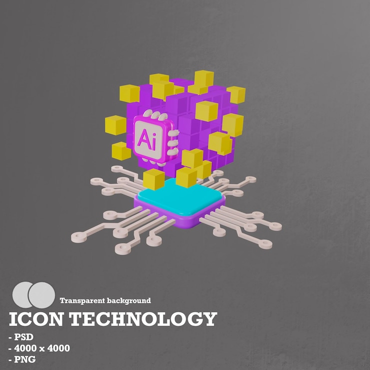 PSD 3d icon technology blockchain and artificial intelligence