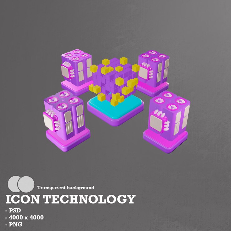 PSD 3d icon technology blockchain and artificial intelligence
